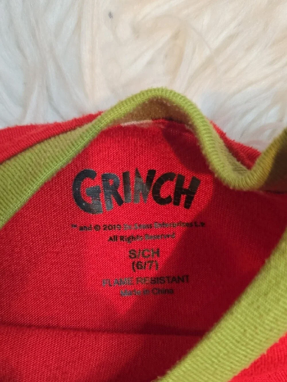 Kids Red Grinch Holiday Pajama Set with Green Trim